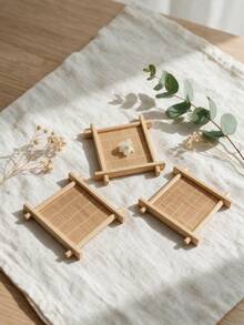 Haus Hana 6Pcs Bamboo Square Coaster, Japanese‑Style Well‑Shaped Teacup Holder, Heat‑Resistant Anti‑Scald Bamboo Tea Tray, Decorative Cup Mat, Practical Table Ornament For Kung Fu Tea Set, Home Tabletop Tea Ceremony Daily Use Decor Accessories - Multicolor - View 7