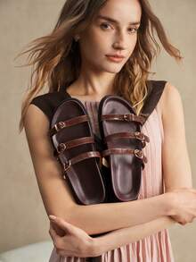 Solecia Women's New Fashion Brown Comfortable Flat Beach Sandals For Vacation - Brown - View 9