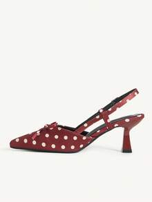 CUCCOO CHICEST Ladies Summer Fashion Polka Dot Brown Satin Bow Back Empty Stiletto Sandals Elegant Commuter Party Vacation - Brown - View 5
