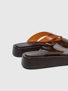 HighSole 春夏新款露趾厚底增高女款涼鞋 適合購物、海邊度假 - 透明棕色 - 查看 8