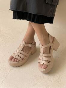 HighSole 女士时尚黑色高跟凉鞋，适合夏季毕业典礼、舞会、度假等各种场合，包括夏季、圣诞节、秋季、新年等节日。 - 杏色 - 查看 3