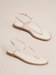 HighSole 女士平底凉鞋，趾带设计，舒适百搭，适合春夏户外/室内穿着，简约时尚，适合度假、日常通勤，优雅复古风。 - 米 - 查看 8