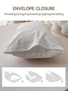 Cirelle 2Pcs Polyester Embroidered Envelope‑Closure Pillowcases Smooth Breathable Polyester Bedding Pillow Protector Case With Envelope Closure (No Insert) - White - View 6