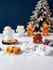 Christmas Silicone Mold DIY, Gingerbread Man Snowman Snowflake Bear Pendant Ornament Mold For Resin Candle Plaster Craft Making - White - View 2
