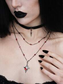 MortiRose 1pc Gothic Punk Pendant Necklace, Cross Necklace, Heart Necklace, Star Necklace, Adjustable Necklace, Layered Necklace, Suitable For Women/Men/Couples Daily Wear, Party Gift, Holiday Gift, Halloween Gift - Multicolor - View 7
