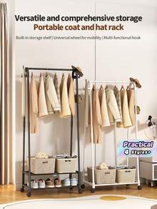 Single-Pack, Double-Row, Easy-To-Assemble, Movable Upright Coat Rack, Freestanding Coat And Hat Rack, Multi-Functional Shoe And Hat Cabinet, Space-Saving Storage Rack, Suitable For Homes, Rental Apartments, Living Rooms, Bedrooms, And Walk-In Closets - Multicolor - View 1