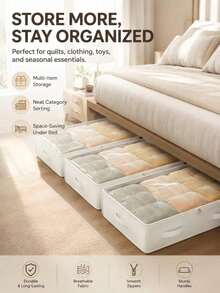 One White Large Foldable Under-Bed Storage Bag, Highly Functional And Versatile, Ideal For Storing Blankets, Skirts, Quilts, Pillows, Clothes, And Other Items. Suitable For Clothing Organization, Storage Bags, And Lidded Storage Boxes. - White - View 5