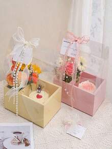 5-Piece 4-Inch Transparent Flower Gift Box, Transparent Gift Packaging Box, Bouquet Style Display Box Suitable For Birthdays, Weddings, Mother's Day, And Holidays - Multicolor - View 3