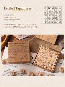 25 Pieces Wooden Rubber Stamp Kit Made Of Premium Beech Wood, Assorted Cute Patterns Covering Facial Expressions, Weather Icons, Versatile Decorative Stamps For Handmade Journal & Planner Making - multicolor - View 8