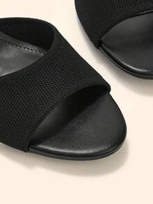 CUCCOO BASICS Women Black Knitted Kitten Heel Sandals Comfortable Slip-On Mules - Black - View 5