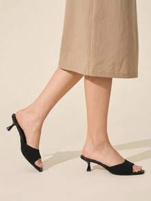 CUCCOO BASICS Women Black Knitted Stiletto Heeled Sandals Slip On Kitten Heel Mules Open Toe Summer Party Shoes - Black - View 4