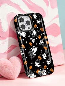 ShellaStory Black Background Halloween Ghost Pumpkin Phone Case, Thickened Anti-Drop Phone Case, Compatible With IPhone 11, 12, 13, 14, 15, 16, 17 Pro Max, A16, A17, A15, A14, A55, A56, A35, A36, S22, 23, S24, S25, A17, A37, A57 - Multicolor - View 7