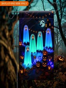 1PC 2D Flat Halloween Light Ghost Scene Garden Flag, Single-Sided Durable Polyester Outdoor Yard Decor For Lawn, Garden, Patio, Party, Celebration, No Pole Included - multicolor - View 3