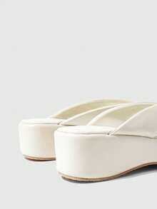 HighSole 春夏新款米色厚底坡跟夾腳拖鞋女鞋，女款防滑增高休閒舒適涼鞋，百搭涼鞋 - 杏色 - 查看 9