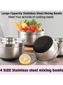 3 PiecesSalad Bowl Set With Cover, Mixing Bowl Set, Stainless Steel Salad Mixing Bowls With Silicone Base And Lids, Non-Slip For Food Storage, Meal Prep, Salad And More, Kitchen Gadgets And Accessories - View 5