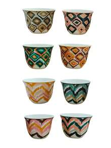 8pcs Bohemian Ikat Diamond & Zigzag Pattern Ceramic Tea Cup Set, Per Color Stackable Hand-Painted Mini Porcelain Mug, Suitable For Coffee, Kung Fu Tea, Home Gift - Multicolor - View 12