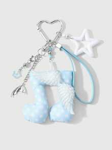 ROMWE Anime 1 Gantungan Kunci DIY, Liontin Tas, Hadiah Liburan untuk Anak Perempuan, dengan Sayap Kulit Biru dan Putih Dua Dimensi yang Segar, Hiasan Berlian Imitasi, Pita, dan Polkadot Bintang - Biru dan Putih -13 - View 18