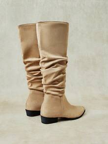 Styleloop Women's Western Boots, Pointed V-Cut Thick Heel Boots, Low Heel Clogs, Zip Knight Boots And Ankle Boots Spring Shoes Fall Shoes - YP Khaki - View 9