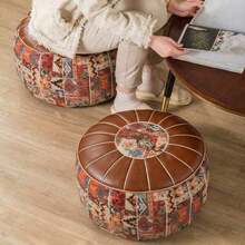 1pc Bohemian Floral Embroidered Storage Ottoman (Without Filling), Soft Hidden Clothing And Toy Storage, Waterproof Pu Leather, Providing Comfortable Experience For Every Home Space, Suitable For Living Room, Bedroom, And Entryway, Single Piece For - Coffee Brown - View 13