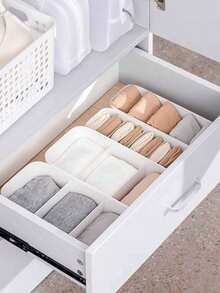 Socks Organizer Box 1pc Solid White Simple Compartment Underwear Storage Container For Home Room Holiday Bedroom Decor Dresses Pants Jeans Boots Skirts T-Shirts Blouses Jumpsuits Spring Summer Winter Minimalist Must Have Smart Solution - View 6