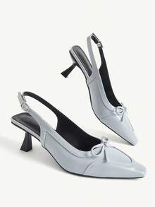 CUCCOO CHICEST Sexy Fashion Bow Decoration Small Square Toe Wine Glass And Casual Versatile Rear Strap Women's Light Blue High Heels - Light blue - View 4