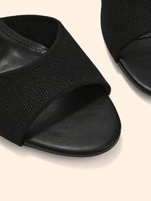 CUCCOO BASICS Women Black Knitted Stiletto Heeled Sandals Slip On Kitten Heel Mules Open Toe Summer Party Shoes - Black - View 5