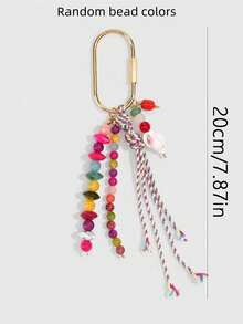 ROMWE Kawaii 1 Piece Spring Summer Dopamine Style Colorful Beaded Bag Keychain Pendant, Woven Rope Bag Charm, DIY Hanging Ornament - Multicolor 5 - View 2