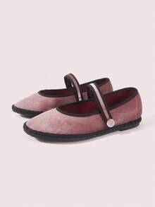 CUCCOO DOLLMOD Women's Shoes Round Toe With Pink Velvet Cloth Buckle Classic Comfortable And Cute Mary Jane Flat Shoes - Pink - View 2