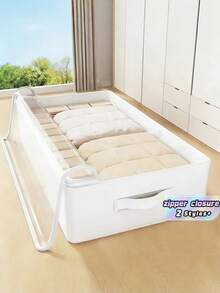 One White Large Foldable Under-Bed Storage Bag, Highly Functional And Versatile, Ideal For Storing Blankets, Skirts, Quilts, Pillows, Clothes, And Other Items. Suitable For Clothing Organization, Storage Bags, And Lidded Storage Boxes. - White - View 1