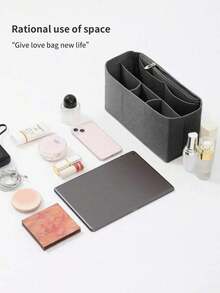 1PC Grey Purse Organizer Insert With Support Lining Anti Deformation Medium Bag For Handbag Backpack Tote Inner Storage Pouch For Lipstick Brush Skin Care Phone Coins Small Items Travel Gift Boho Style 3 Sizes Optional - Grey - View 5
