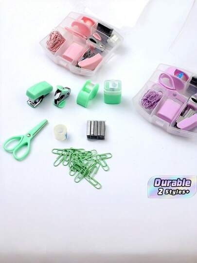 Taşınabilir Makaron Pastel Mini Zımba Kırtasiye Seti, Masaüstü Saklama Ofis Kırtasiye Kiti, Sevimli Açık Renk Masa Düzenleyici Okul Gereçleri, Ev Ofis ve Öğrenciler İçin
