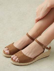Styleloop Women's Wedge Heel Platform Sandals, Vintage Casual Peep Toe Wedge Sandals, Vacation Outfit, Travel Essential, French Country Style, Bohemian Style - Camel - View 11