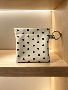 Haus Hana Spring‑Steel Opening Polka‑Dot PU Pouch, Portable Lipstick Coin Purse With Hanging Loop For Cards & ID Storage - Multicolor - View 4