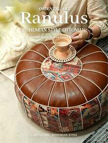 1pc Bohemian Floral Embroidered Storage Ottoman (Without Filling), Soft Hidden Clothing And Toy Storage, Waterproof Pu Leather, Providing Comfortable Experience For Every Home Space, Suitable For Living Room, Bedroom, And Entryway, Single Piece For - Coffee Brown - View 4