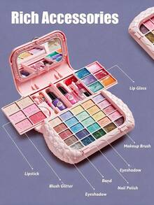 SHEIN 1pc Children's Playhouse Cosmetics Set, Girls' Makeup Box, Princess Handbag, Performance Dressing Supplies, Lipstick, Eye Shadow, Gift Box, Girls' Birthday Gift - Makeup Set - View 7