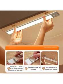 1 Piece Of Cabinet With Adhesive Sensor Light, 3 Color Temperature Long Strip Eye Protection Warm Light Sensor Light, 3 Function Constant Light And Sensor Cabinet Light, Wireless Rechargeable Small Night Light - White - View 4
