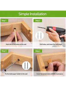 1pc Natural Bamboo Toilet Paper Holder - Wall Mounted With Screws, Easy Install, Removable Wooden Structure, Scandinavian Style Bathroom Kitchen Organizer, Home Decor, Christmas Gift Idea - one size fits all - View 5