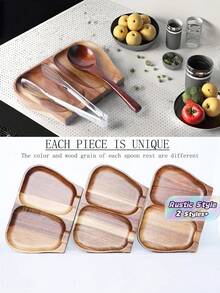 1pc Walnut Color Spoon Rest Holder Double Slot Utensil Organizer For Kitchen Countertop Farmhouse Rustic Dining Table Decor Christmas Stocking Fillers Holiday Gift Idea Must Haves - Brown - View 1