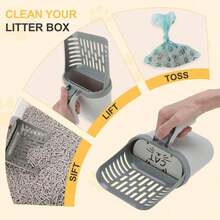 1pc Cat Litter Scoop With Integrated Trash Bag Dispenser, Made Of Durable Pp Material, Deep Scoop Design For High Cleaning Efficiency, Suitable For All Cat Breeds - Pet Litter Box Maintenance Tool. - Multicolor - View 8