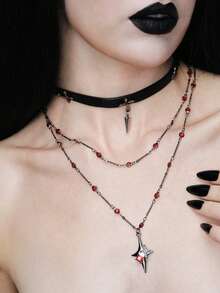 MortiRose 1pc Gothic Punk Pendant Necklace, Cross Necklace, Heart Necklace, Star Necklace, Adjustable Necklace, Layered Necklace, Suitable For Women/Men/Couples Daily Wear, Party Gift, Holiday Gift, Halloween Gift - Multicolor - View 1