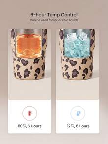 GLOWMODE 14oz Stainless Steel Leopard Tumbler With Collapsible Straw, Tea Strainer & Hot & Cold Insulation Hiking Gym Studio Workout Active Outdoor Gear - Brown - View 2