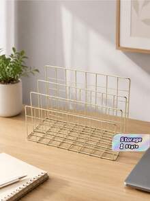 1/2 Set Modern Metal Bookcase With Three Storage Baskets, Simple Iron Desk Organizer, Desk Storage Rack, Bookshelf Storage Unit, Multi-Functional Magazine And Newspaper Holder, Suitable For Home Office Storage And Decoration - Multicolor - View 1
