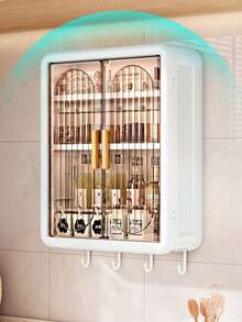 Wall‑Mounted No Drill Kitchen Storage Cabinet Double Door Transparent Visible Spice Organizer With Hooks Hanging Condiment Storage Shelf For Kitchen - Multicolor - View 5