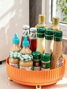 1Pc Large Capacity Multifunctional Rotating Storage Box - Heavy-Duty Plastic Storage Tray With Golden Leg Rack Suitable For Bathrooms, Kitchens, Offices, Living Rooms - Space Saving Modern Decorative Center Piece With Round Edges. - Multicolor - View 7