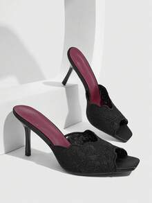 CUCCOO SZL Summer New Thorn Strap Wear High-Heeled Women's Slippers - Black - View 1
