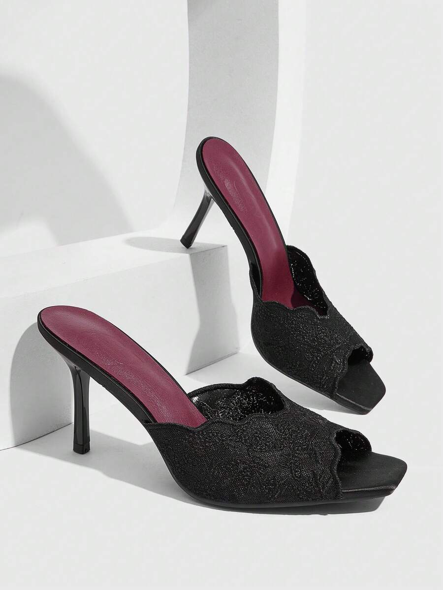 CUCCOO SZL Summer New Thorn Strap Wear High-Heeled Women's Slippers - Black - View 1