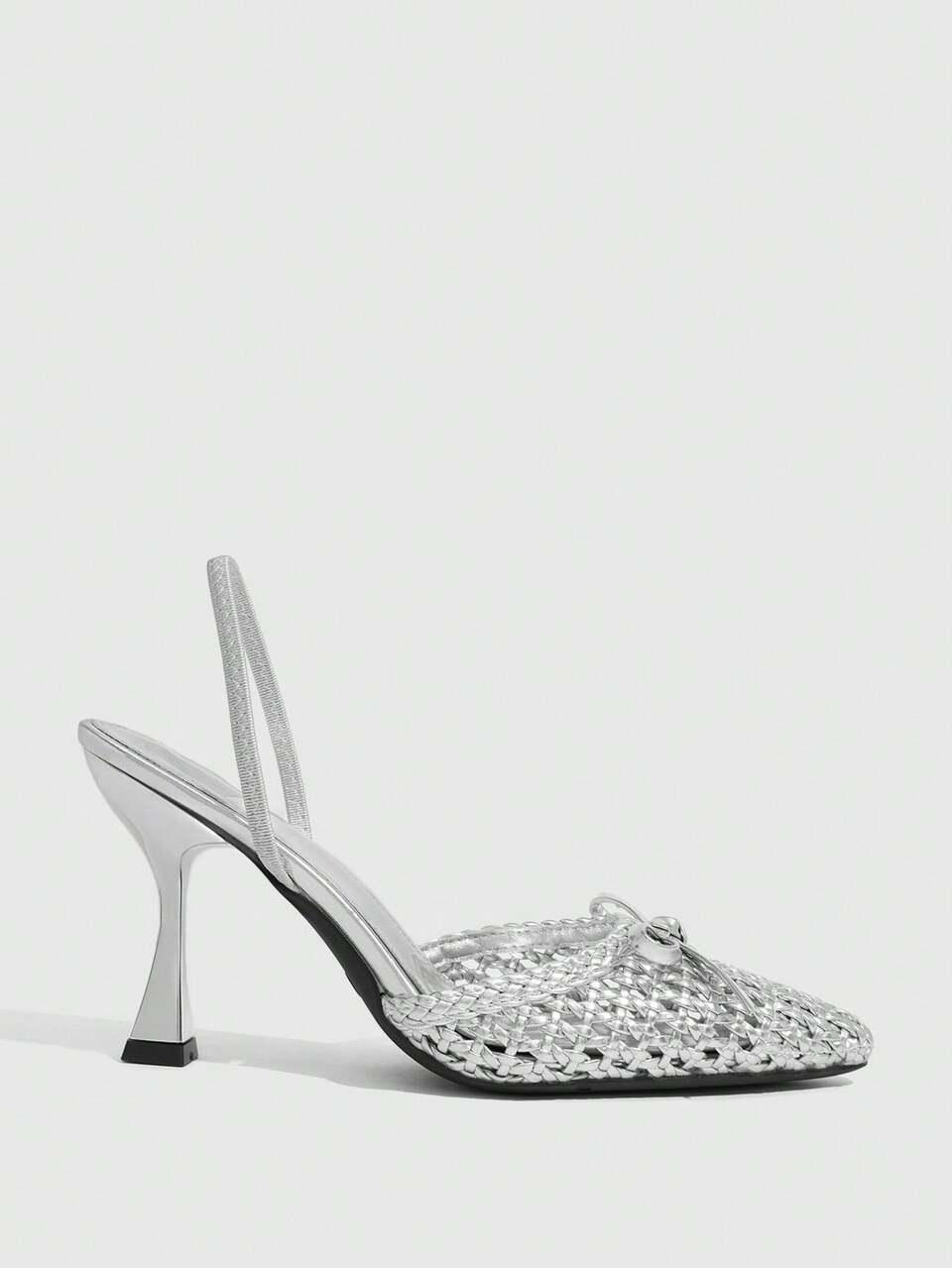 CUCCOO SZL Women Shoes Stiletto Sexy Fashion Pointed Bow Woven Silver PU Heel Shoes Shopping Vacation Dating Party Valentine's Day Fall Shoes