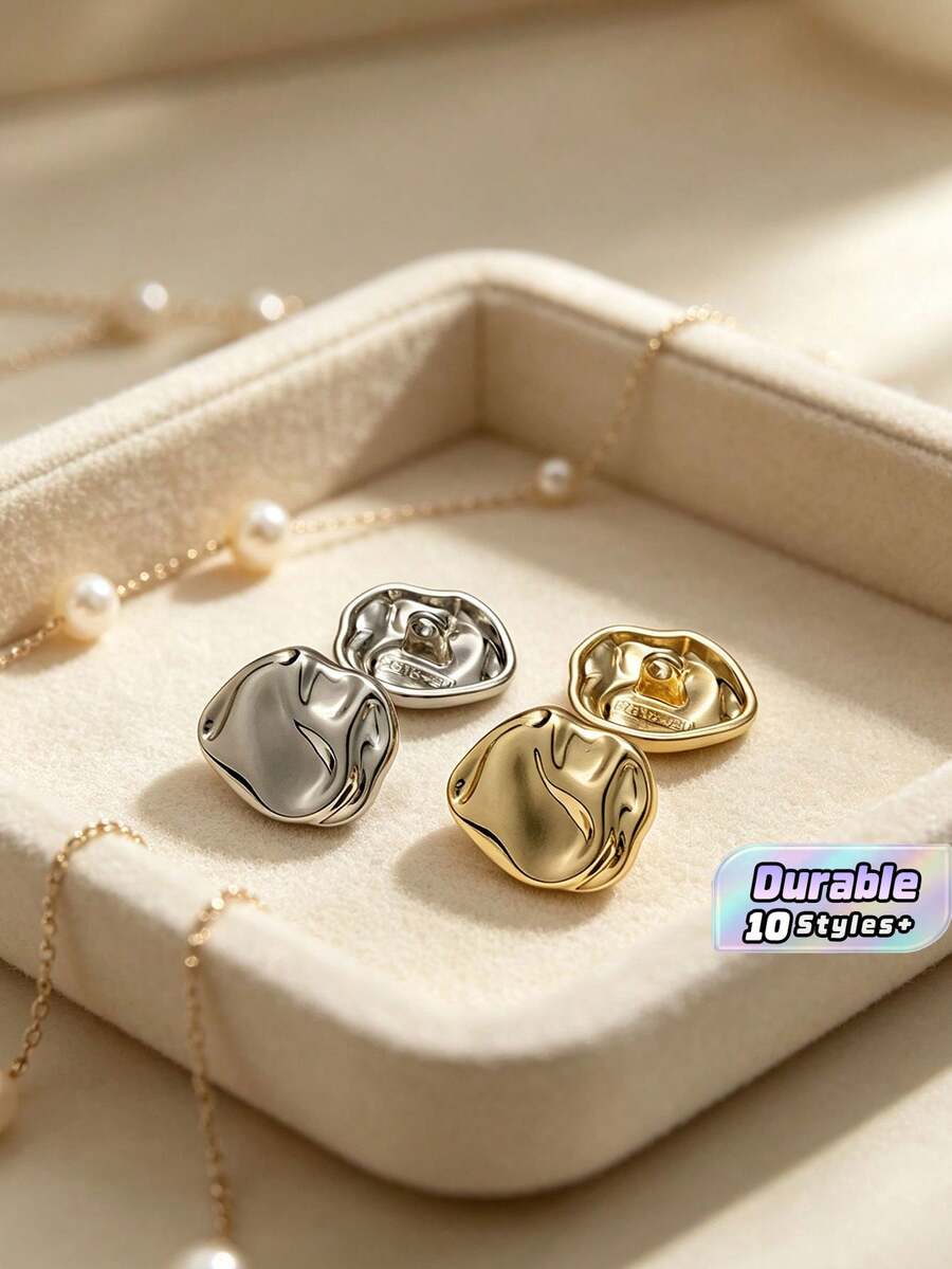 1 Pack 10 Pieces Vintage Irregular Shaped Metal Buttons Concave Convex Decorative Fasteners For Suit Windbreaker Wool Coat Sweater Clothing Diy Sewing Accessories - 10pcs - View 1
