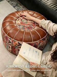 1pc Bohemian Floral Embroidered Storage Ottoman (Without Filling), Soft Hidden Clothing And Toy Storage, Waterproof Pu Leather, Providing Comfortable Experience For Every Home Space, Suitable For Living Room, Bedroom, And Entryway, Single Piece For - Coffee Brown - View 8