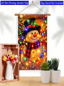 1PC 2D Flat Snowman Christmas Light Floral Pattern Garden Flag, Single-Sided Durable For Yard, Patio, Home, Holiday, Spring Summer Outdoor Decor, No Pole Included - multicolor - View 3